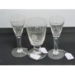 Two 20th century stipple engraved drinking glasses, the funnel bowls depicting Lady Hamilton &