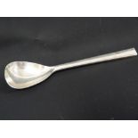 Gerald Benney silver spoon with flat stem & pear shaped bowl, 1961.