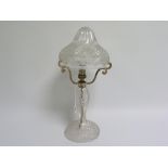 Cut glass table lamp with baluster column, domed foot & domed shade on three e.p.n.s. scroll