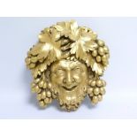 Large giltwood carved ''Green Man'' wall plaque, 44cm x 41cm.