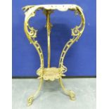 Reproduction pierced foliate brass two tier plant table.