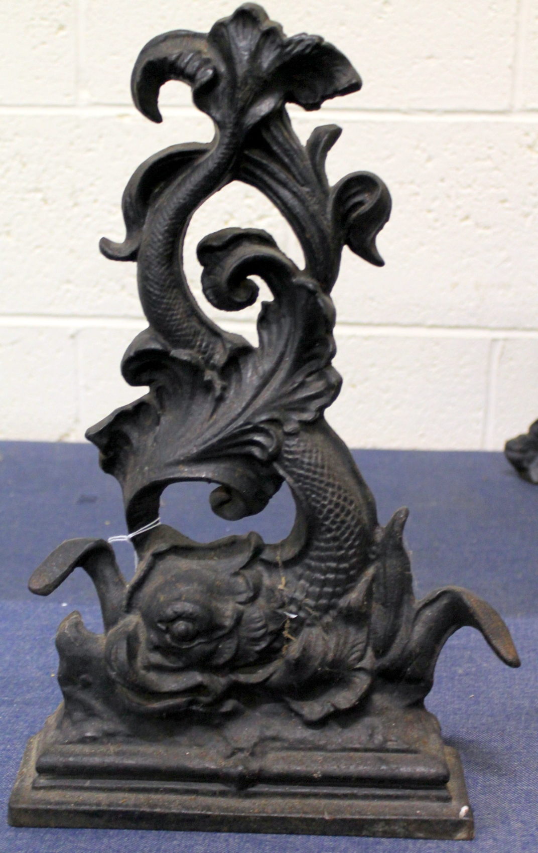 Pair of black painted cast iron doorstops in the form of classical scrolling dolphins, each 41cm - Image 5 of 7