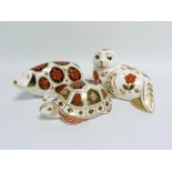 Royal Crown Derby paperweight in the form of a Tortoise, 12cm long & two others in the form of a