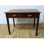19th century mahogany & stained wood side table, the rectangular top above single frieze drawer on