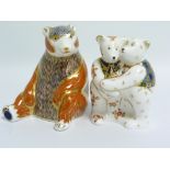 Royal Crown Derby paperweight in the form of a seated Bear, 10cm high & another in the form of two