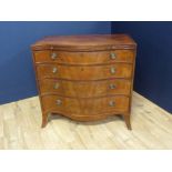 George III Sheraton style crossbanded mahogany serpentine front chest, the flush top above