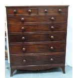19th century tall mahogany chest of two short & five long drawers, ebonised stringing, on shaped