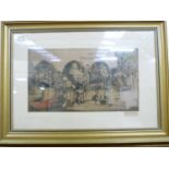 COUSSENS A. coloured etching depicting a town square and "Hotel De La Belle Provencale". Signed in