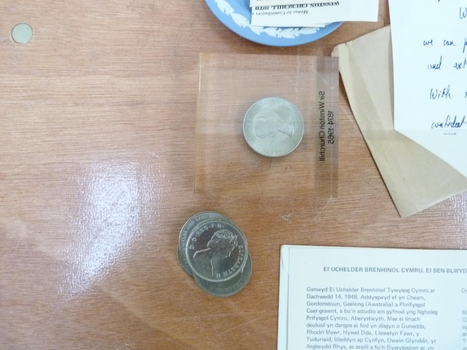 CHURCHILL W. S.  A collection of ephemera incl. coins, a Wedgwood pin tray & various other items - Image 13 of 15