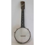 1930's Riselonia banjolele, 55cm long with 8" diameter skin, in fitted case.