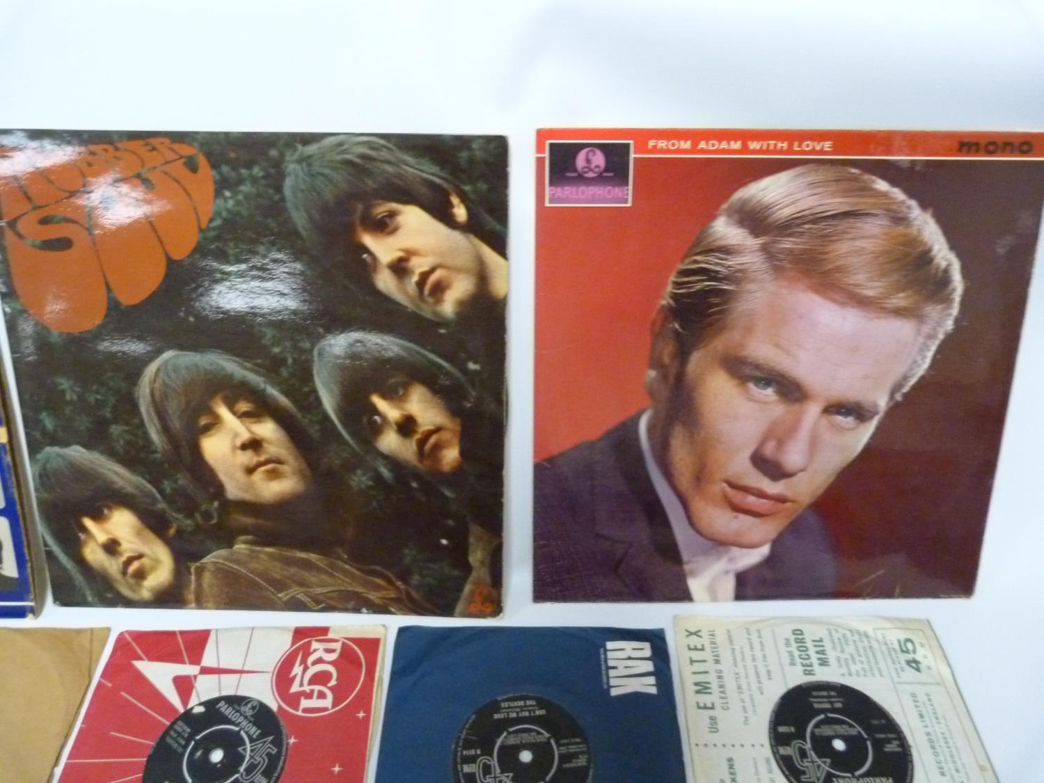 2 x Beatles LP's (Rubber Soul and A Hard Day's Night) an Adam Faith LP and 15 Uk singles including 9 - Image 2 of 9