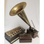 Edison Standard phonograph, model B, c. 1903, serial no. S359013, with large brass horn and a