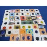 60+ MAINLY 1960'S SINGLES - MANY IN COMPANY SLEEVES. INCLUDING THE WHO, ROLLING STONES AND THE