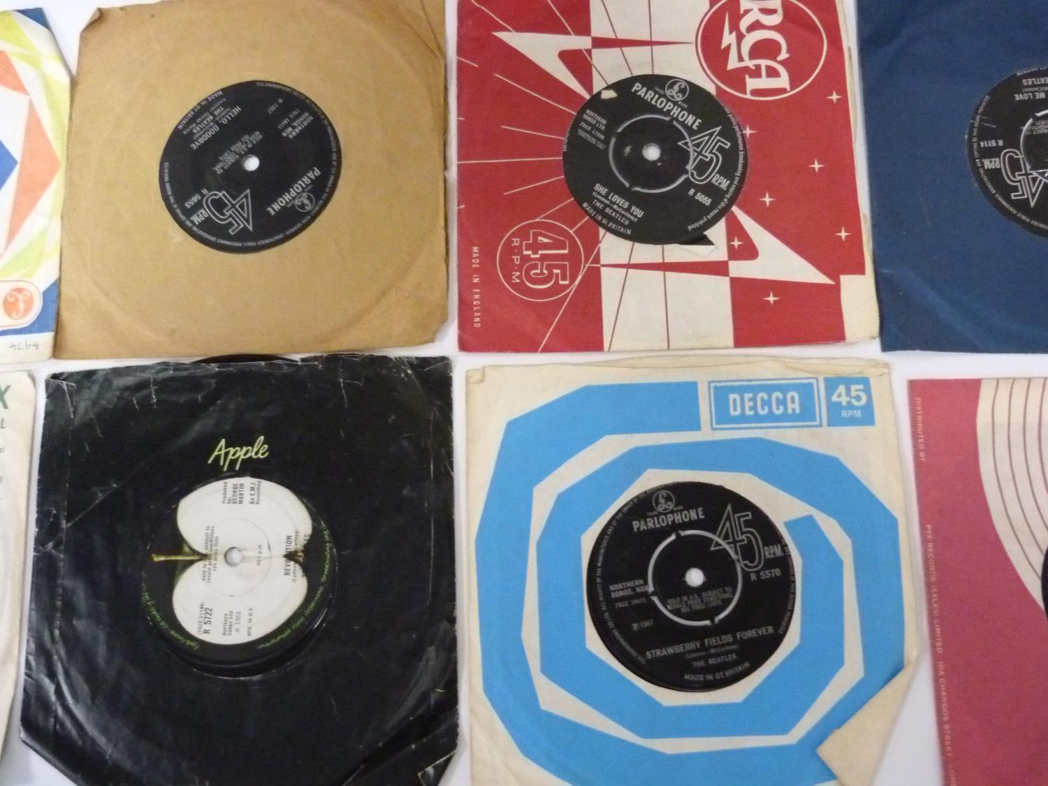 2 x Beatles LP's (Rubber Soul and A Hard Day's Night) an Adam Faith LP and 15 Uk singles including 9 - Image 5 of 9