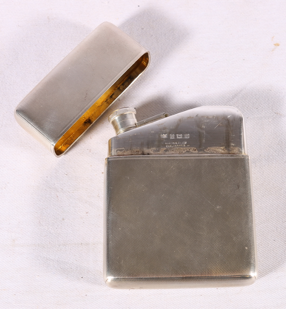 George VI silver hip flask with engine turned decoration by A Wilcox Birmingham 1938, 10cm tall, - Image 2 of 3