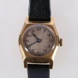 18ct yellow gold wristwatch with silvered dial and 15 jewel movement by Tails, the case by Dennison,