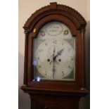 19th century oak cased longcase grandfather clock with painted arched top dial named for W Yardley