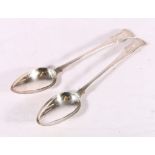 Pair of George IV silver serving spoons of single struck King's pattern by William Forrest & Co.,