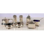 George VI silver three piece cruet set by Elkington & Co Ltd, 1947 Birmingham, a George V silver