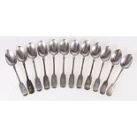 Set of twelve Victorian silver tea spoons of fiddle pattern by Henry Holland (of Holland, Aldwinckle