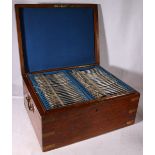 Comprehensive silver plated table canteen by Martin Hall & Co., within brass-bound oak case.