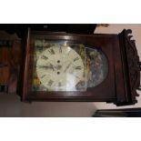 19th mahogany cased Grandfather longcase clock with painted dial having arch top with Sir James