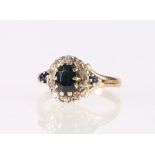 9ct yellow gold diamond and sapphire ladies dress ring, 3g, size O.