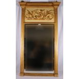 19th century gilt framed trumeau mirror with dolphin and scroll decoration, 117cm x 67cm