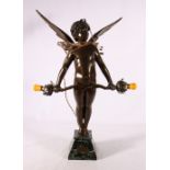 AFTER LOUIS AUGUSTE MOREAU (1855-1919) Vici - The Standing Cupid Bronzed sculpture lamp, 62cm tall