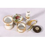 Kingsley Enamels Teddy Bear pattern egg cup and napkin ring, a Staffordshire Enamels Butterfly