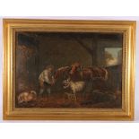 19TH CENTURY SCHOOL Horse at manger Oil on board 28cm x 39cm