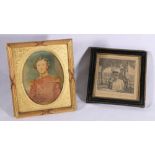 Framed portrait miniature of a seaman, 13cm x 10cm and "A Lady and Her Son in the Park in the