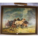 K M W RASMUSSEN Horses Signed oil on canvas 74cm x 99cm