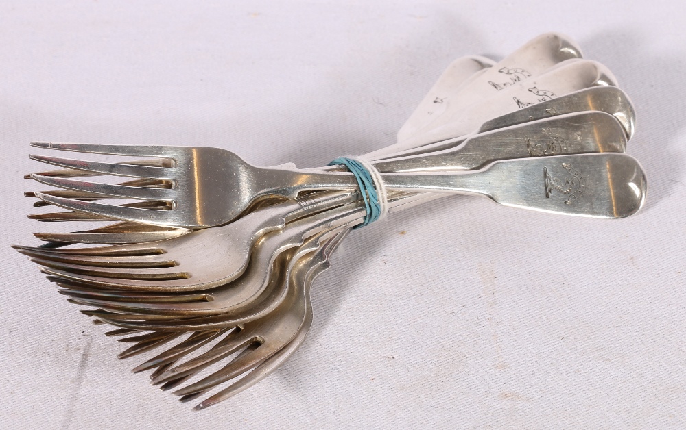 Set of twelve George IV silver dessert forks with "Suffer" crest (possibly Haldane) by Philip