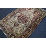 Antique Isfahan Tree of Life silk rug, cream ground, decorated with exotic birds and rabbits,