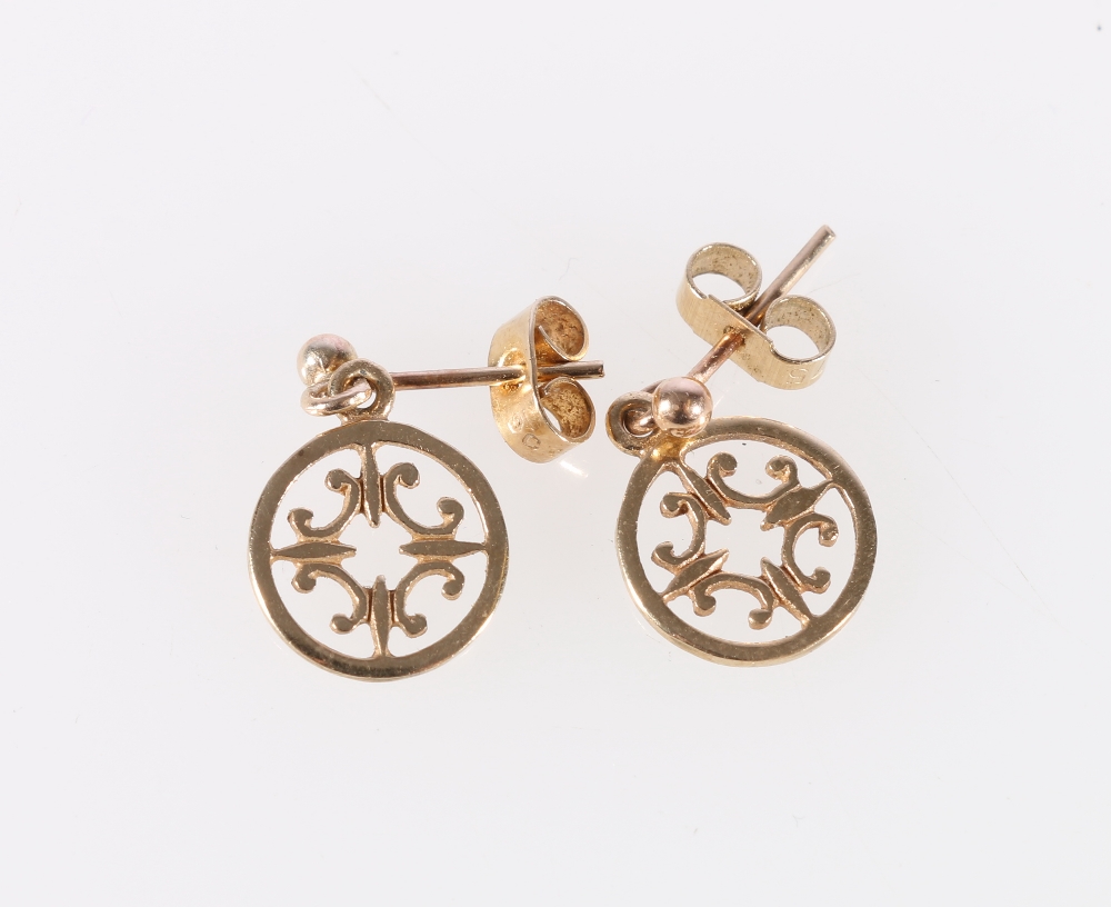 Pair of 9ct yellow gold earrings of conjoined C scroll form by Marie Gorie, 1.4g