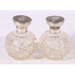 Pair of Edward VII silver mounted perfume bottles by Corke Brothers & Co London 1910, 9.5cm tall