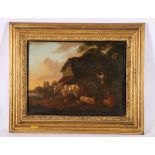 19TH CENTURY SCHOOL Tending the hay loft Oil on board 22cm x 29cm