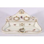 Herend of Hungary hand painted porcelain desk stand with twin inkwells, faux drawer and pen tray