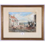 J BAYNE Parliament Square - Newhaven Signed and dated 1881 watercolour 23cm x 32cm