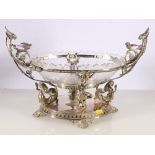 Silver plated centre piece fruit bowl having etched glass bowl raided on silver plated base with