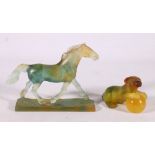 French Daum art glass pate de verre horse model, signed to base rim, 15cm long and a similar dog