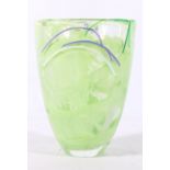 Kosta Boda of Sweden contemporary art glass vase of tapering cylindrical form with green and