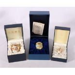 Three Halcyon Days Enamels trinket boxes of egg shape decorated with teddy bears, the largest 6cm