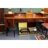 William IV mahogany sideboard, the raised super structure with cupboards, ebony strung and flanked