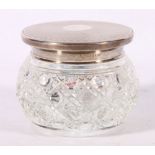 Contemporary cut glass powder jar with silver cover by makers KH, Millennium mark, 10cm diameter