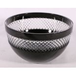 Contemporary Waterford hobnail flash cut black glass fruit bowl by John Rocha, 20cm diameter