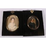 19th century portrait miniature of a lady and another, (2)