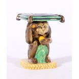 Minton miniature majolica Monkey Garden Seat model, limited edition number 120 of 950, 8.5cm tall