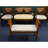 Reproduction bergere three piece parlour suite comprising of a two seater sofa, two open armchairs